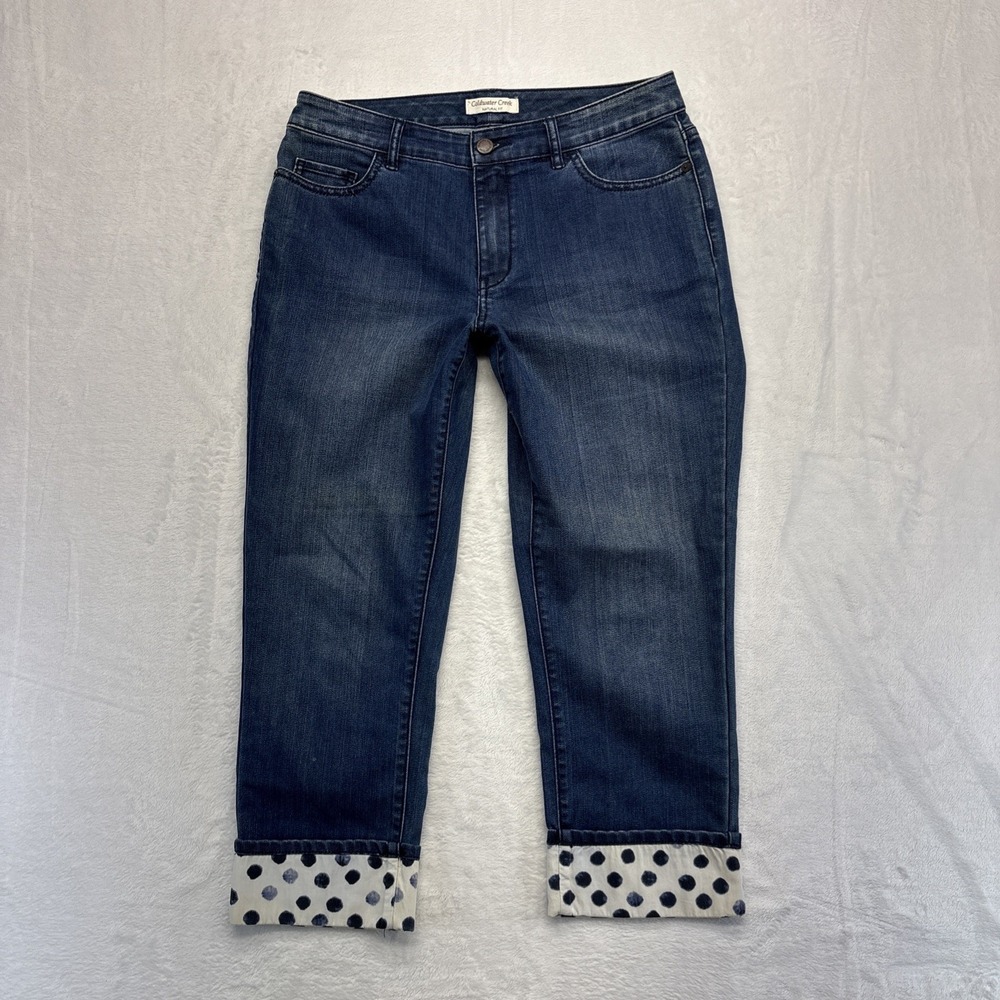 Coldwater Creek Natural Fit Crop Jeans Sz 8 Polka Dot Cuff Cottagecore Y2K VTG